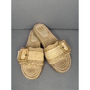 Haute Hippie Nyssa Gold Woven Espadrille Slide Sandals Womens 8.5M Buckle Boho